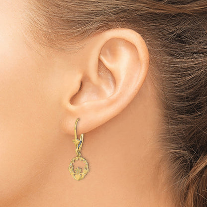 14k Polished Claddagh Dangle Leverback Earrings