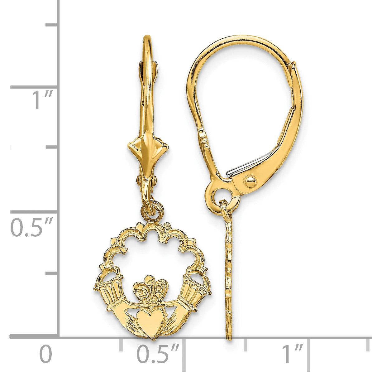14k Polished Claddagh Dangle Leverback Earrings