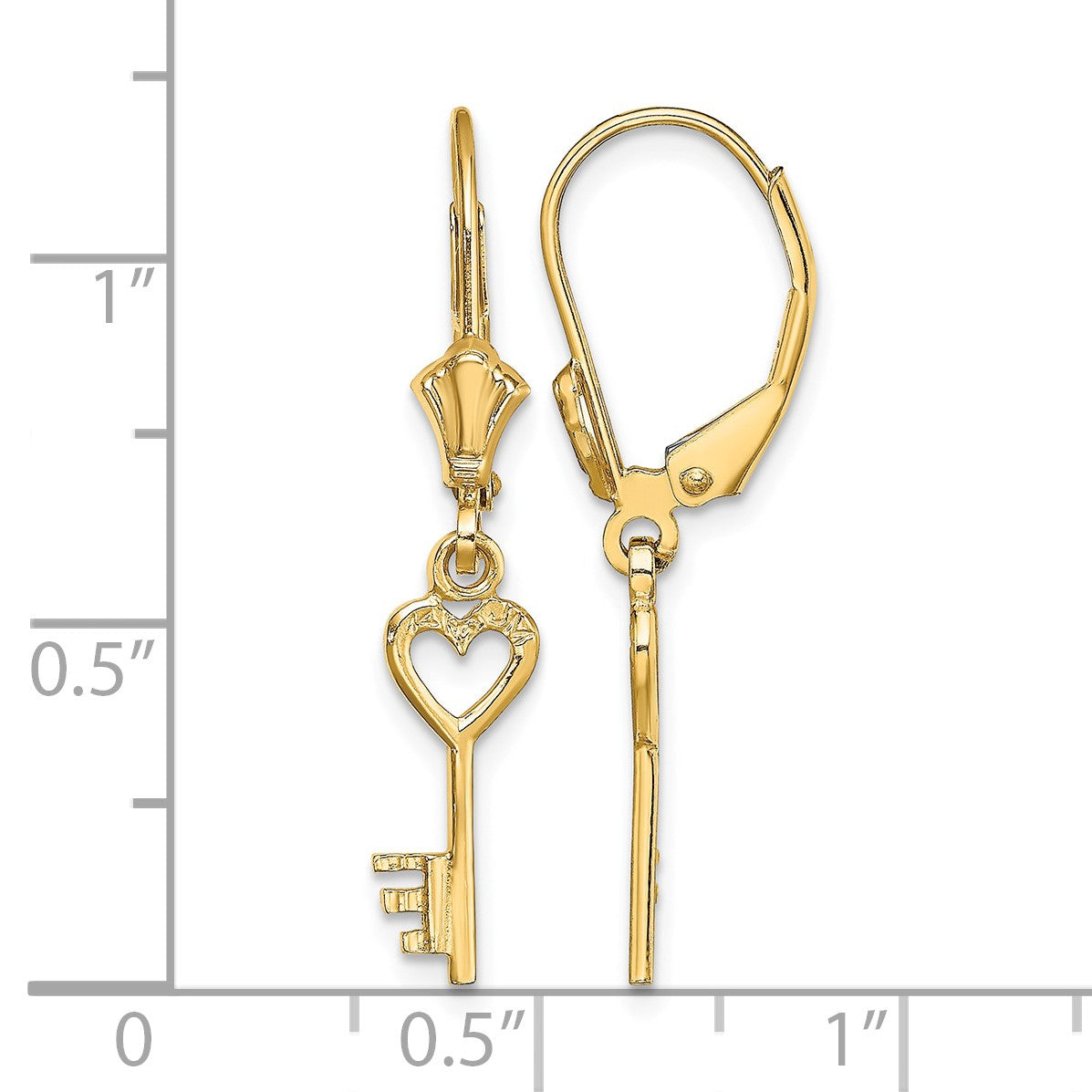 14K Polished Heart Key Leverback Earrings