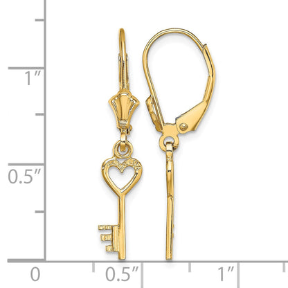 14K Polished Heart Key Leverback Earrings