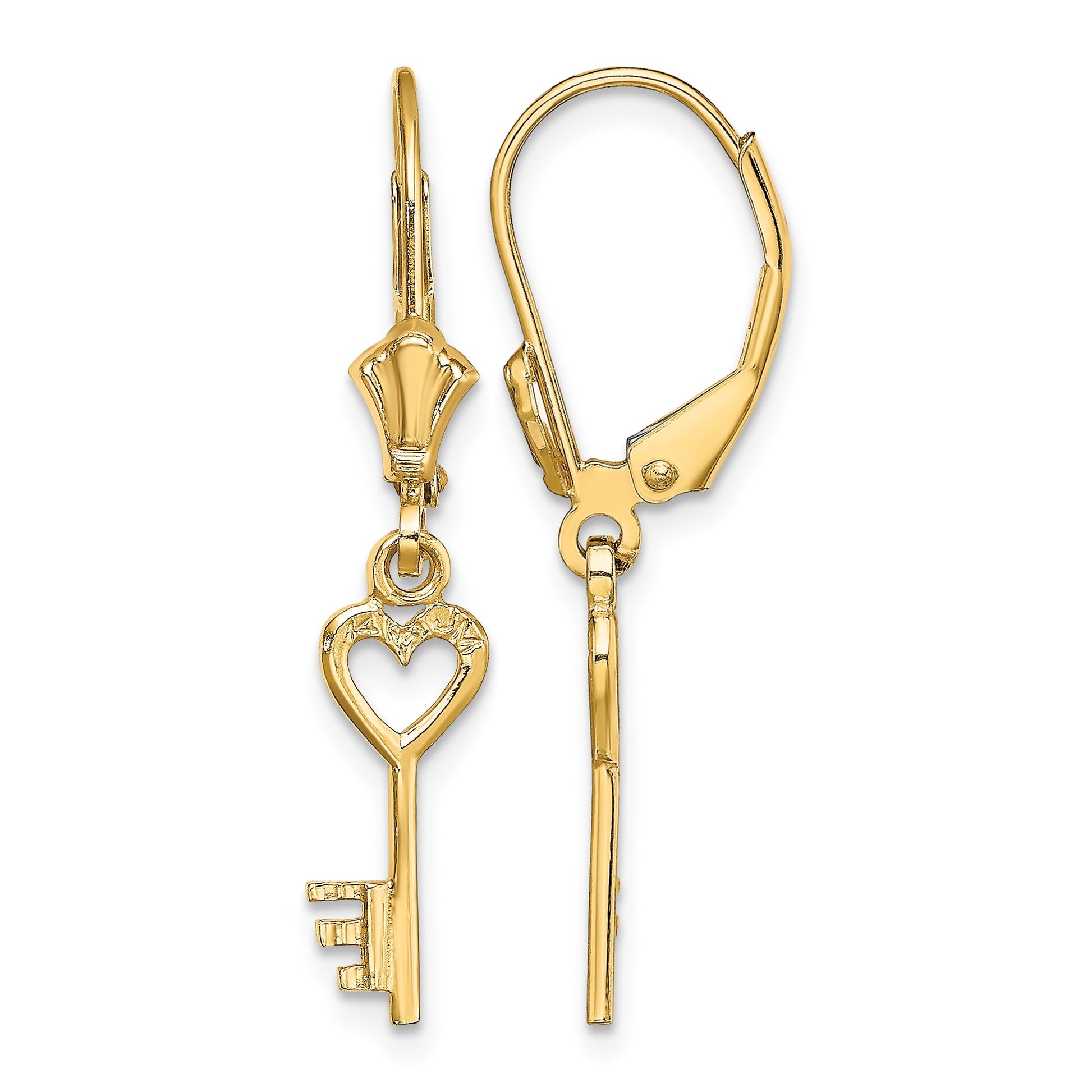 14K Polished Heart Key Leverback Earrings