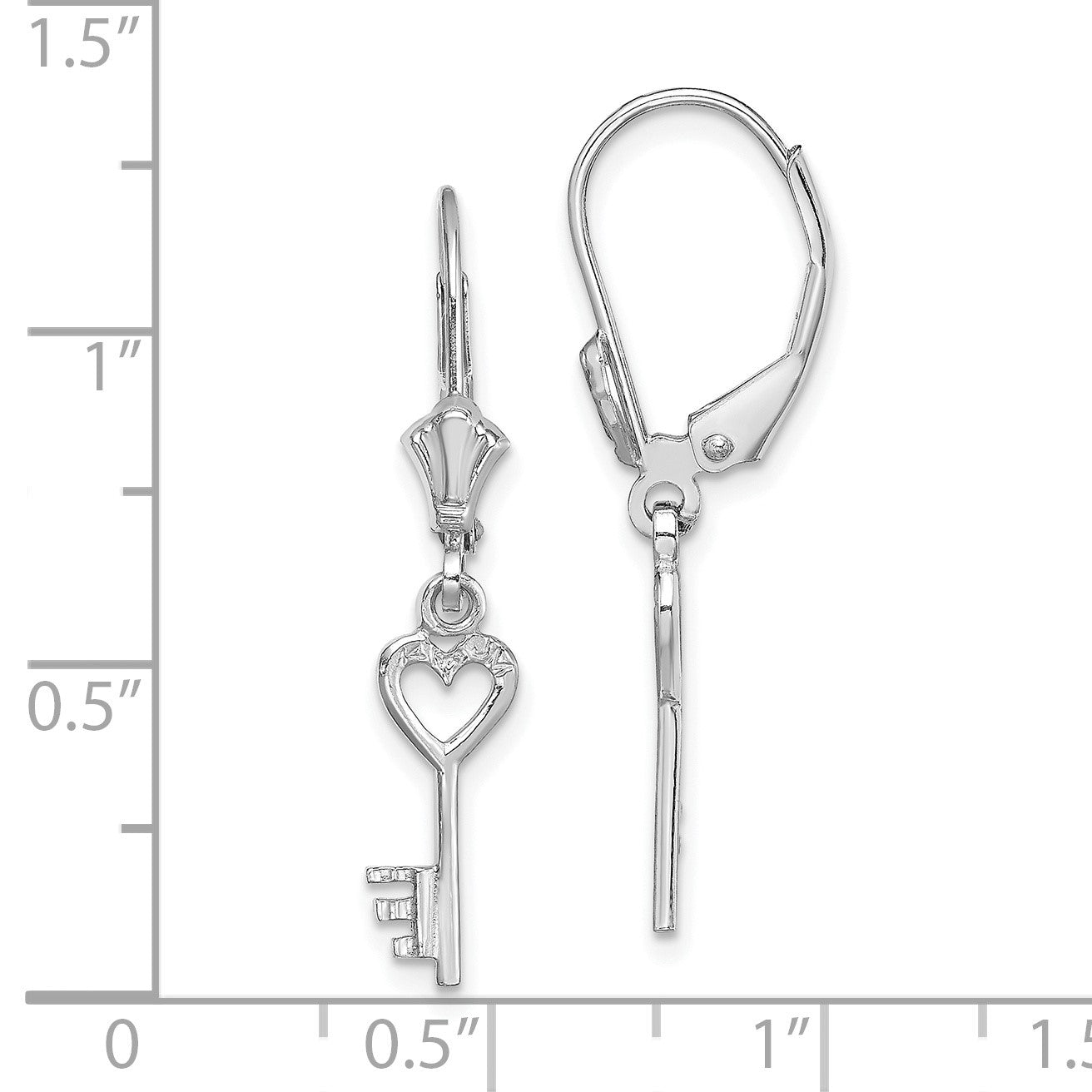 14K White Gold Polished Heart Key Leverback Earrings