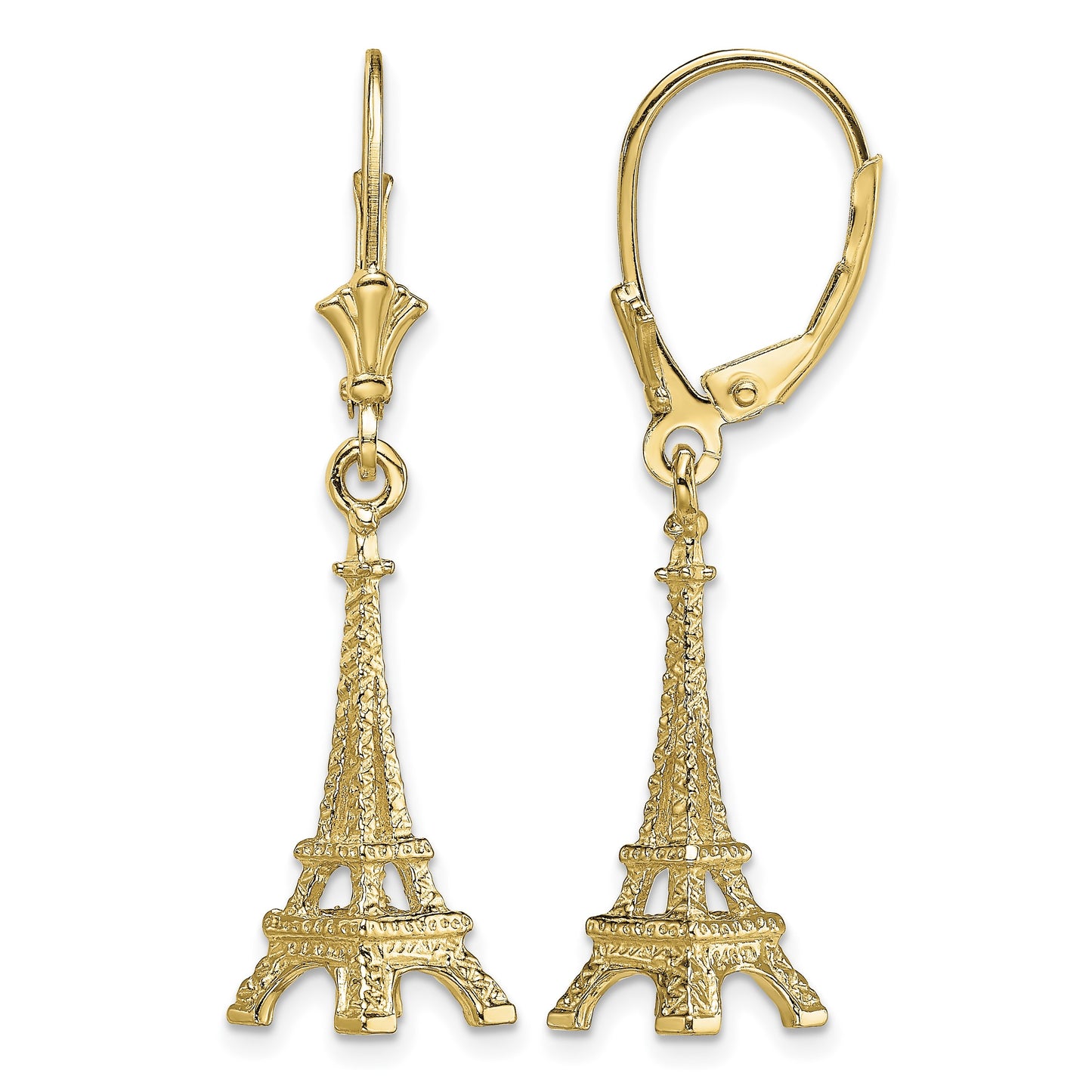 14K 3-D Eiffel Tower Dangle Leverback Earrings