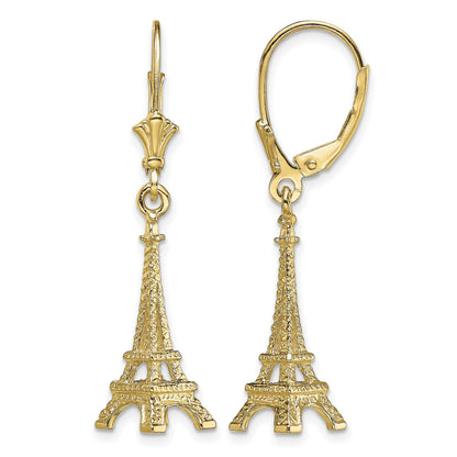 14K 3-D Eiffel Tower Dangle Leverback Earrings