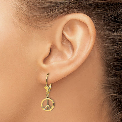 14K 3-D Peace Symbol Leverback Earrings