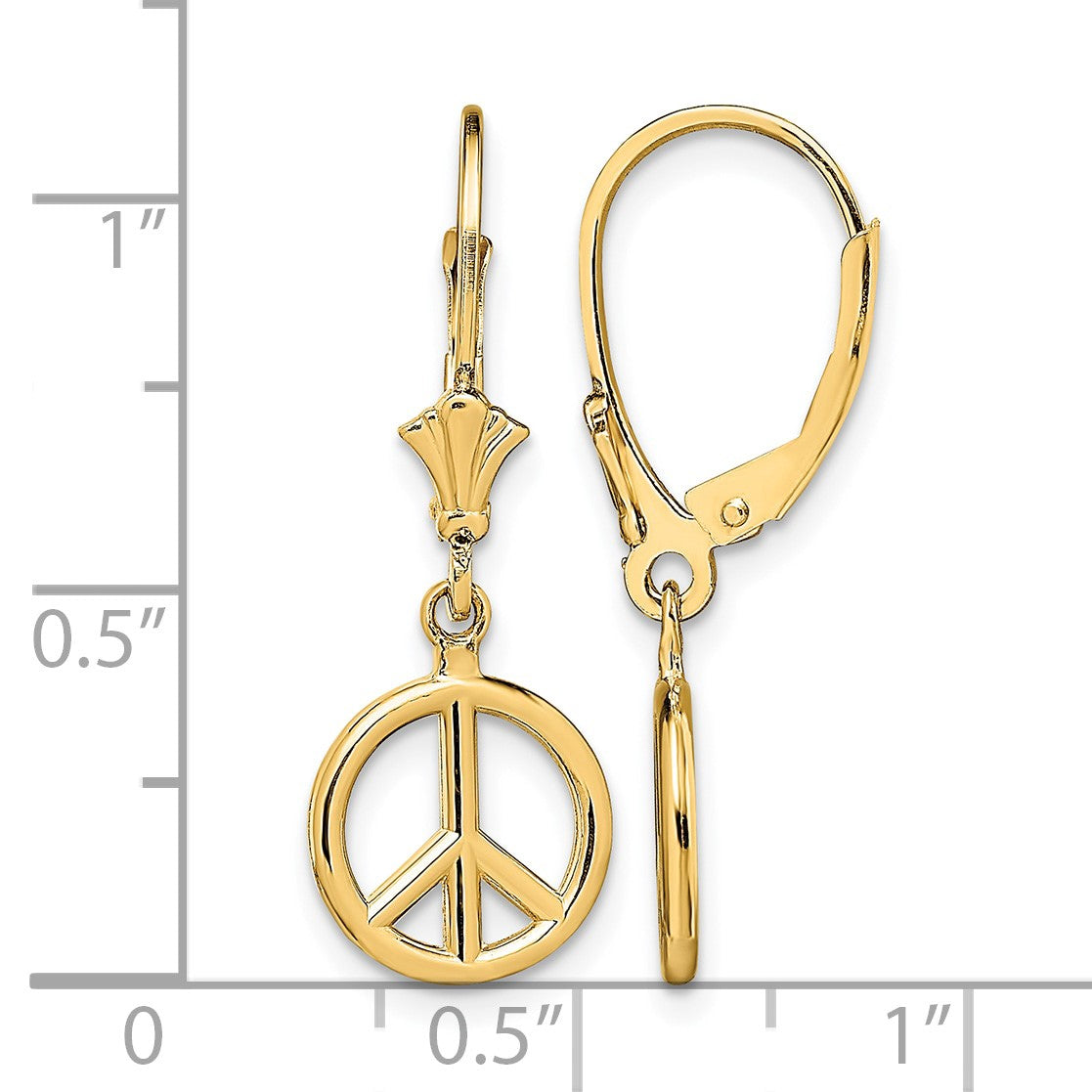 14K 3-D Peace Symbol Leverback Earrings