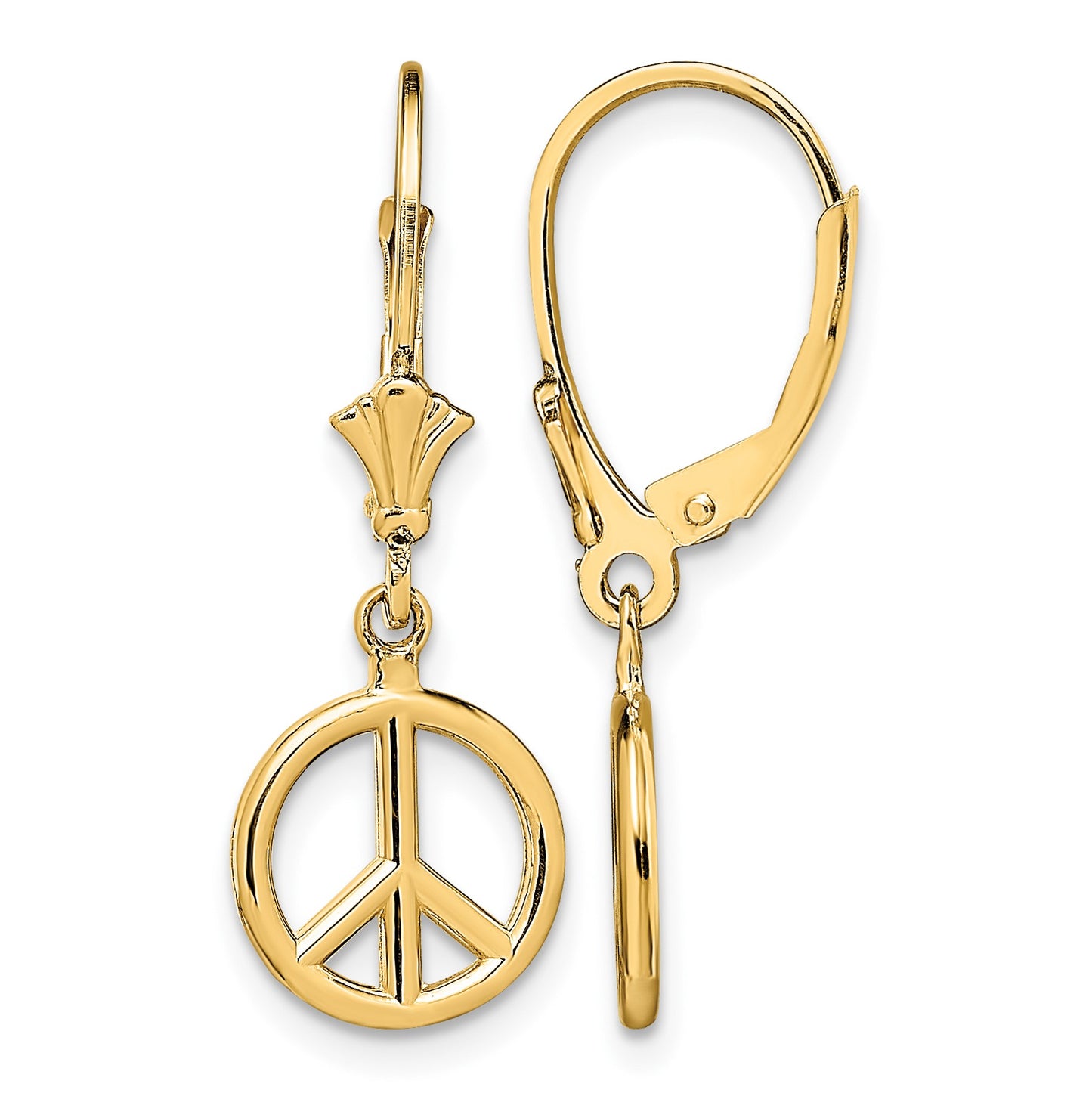 14K 3-D Peace Symbol Leverback Earrings