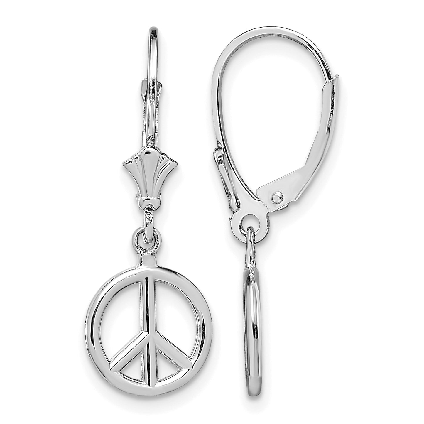 14K White Gold 3-D Peace Symbol Leverback Earrings