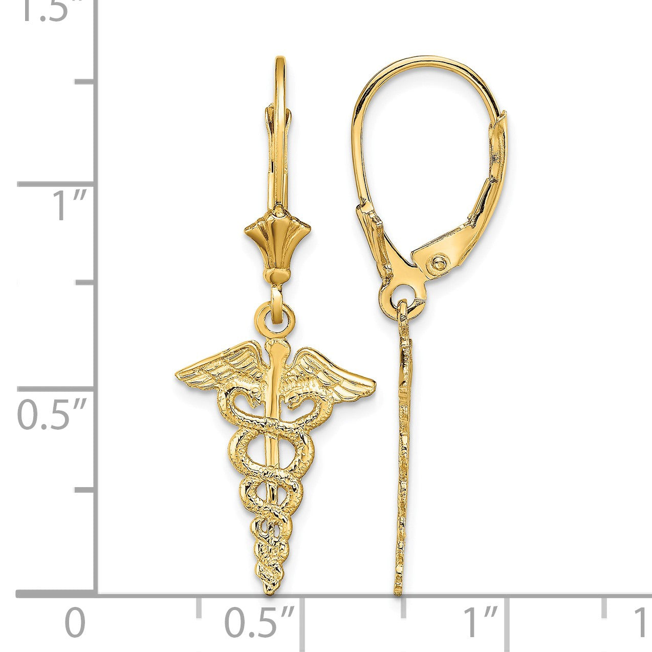 14K Caduceus Dangle Leverback Earrings
