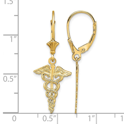 14K Caduceus Dangle Leverback Earrings
