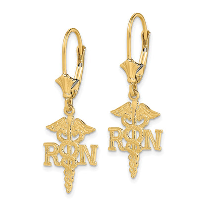 14K RN Caduceus Dangle Leverback Earrings