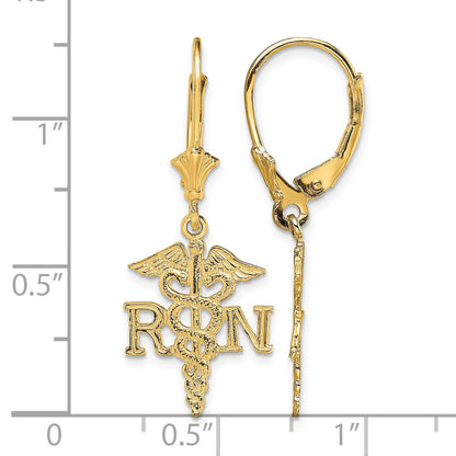 14K RN Caduceus Dangle Leverback Earrings
