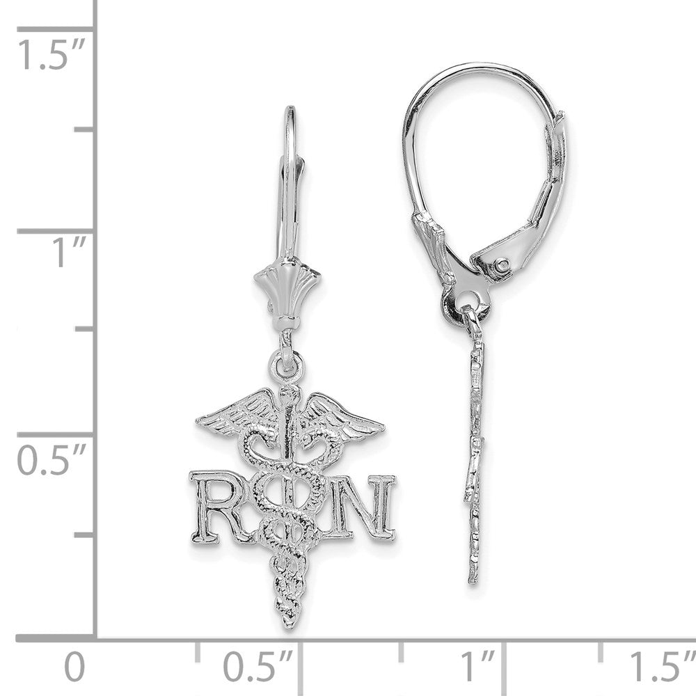 14K White Gold RN Caduceus Leverback Earrings