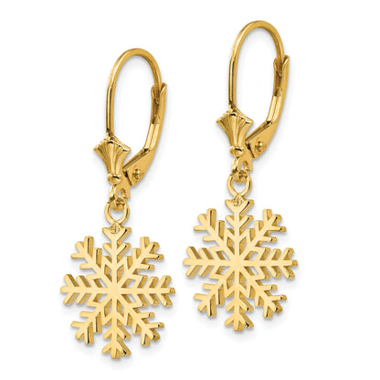 14K Snowflake Dangle Leverback Earrings