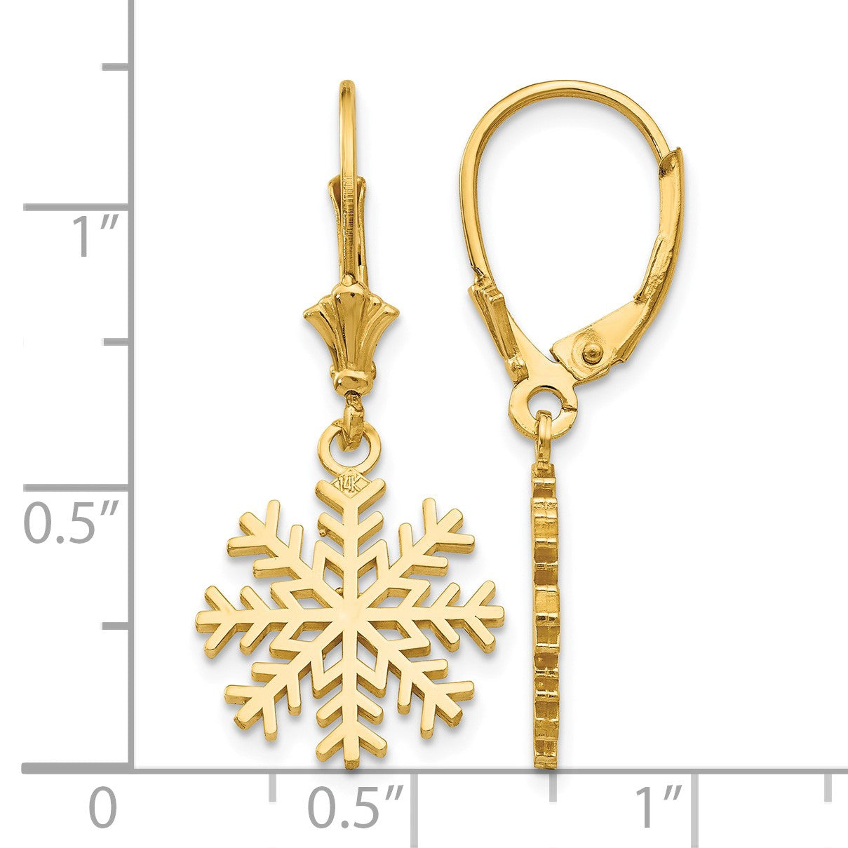 14K Snowflake Dangle Leverback Earrings