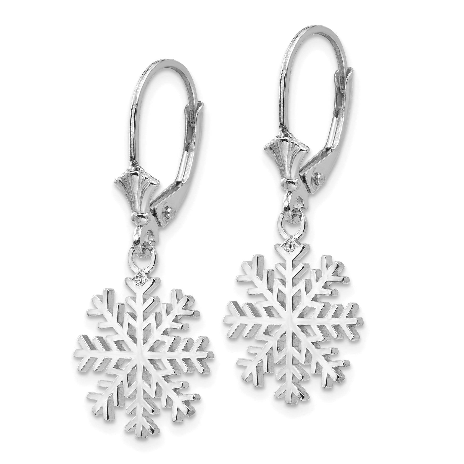 14K White Gold Snowflake Dangle Leverback Earrings