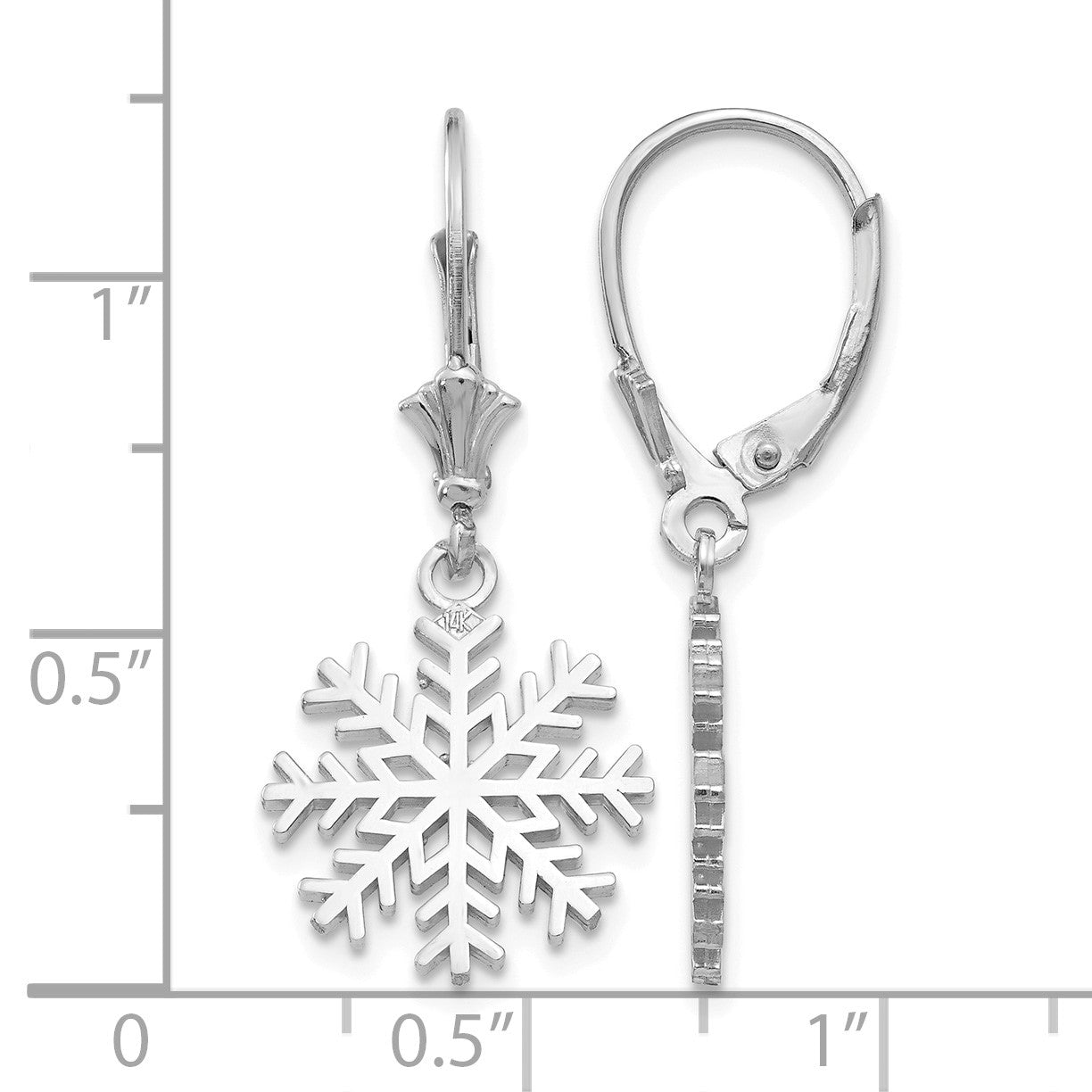 14K White Gold Snowflake Dangle Leverback Earrings