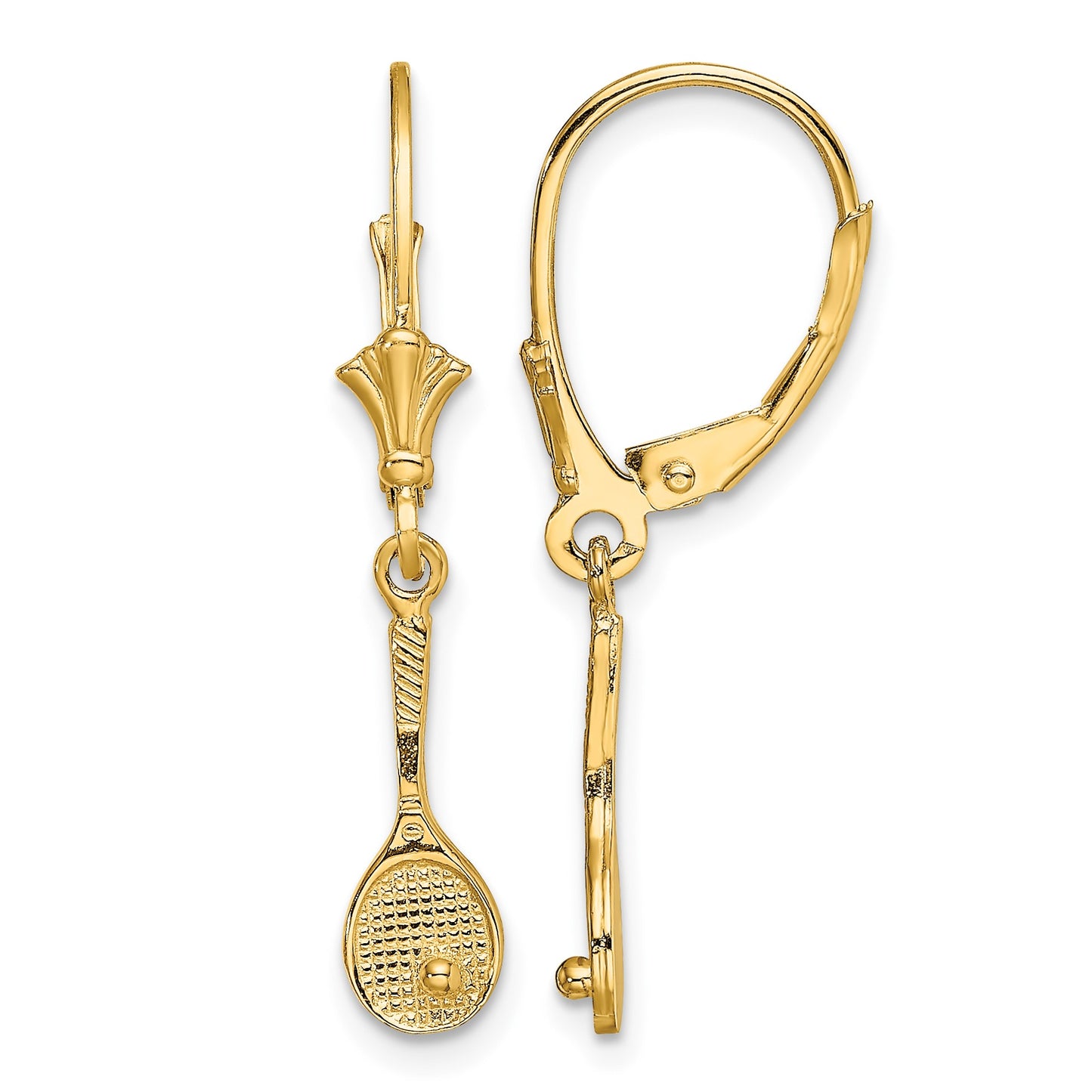 14K Polished Tennis Racquet with Ball Dangle Leverback Earrings