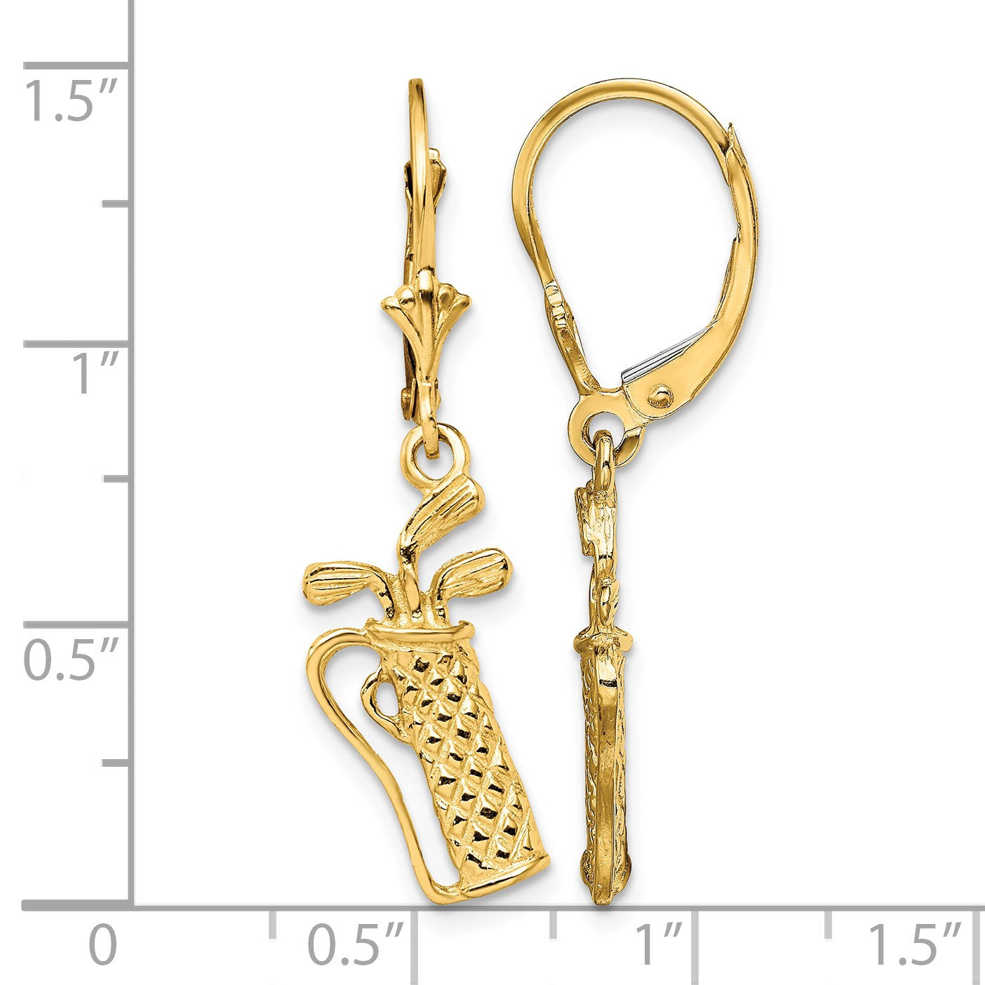 14K Textured Golf Bag Dangle Leverback Earrings