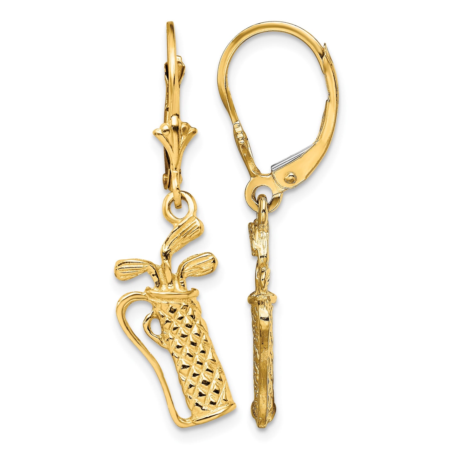 14K Textured Golf Bag Dangle Leverback Earrings