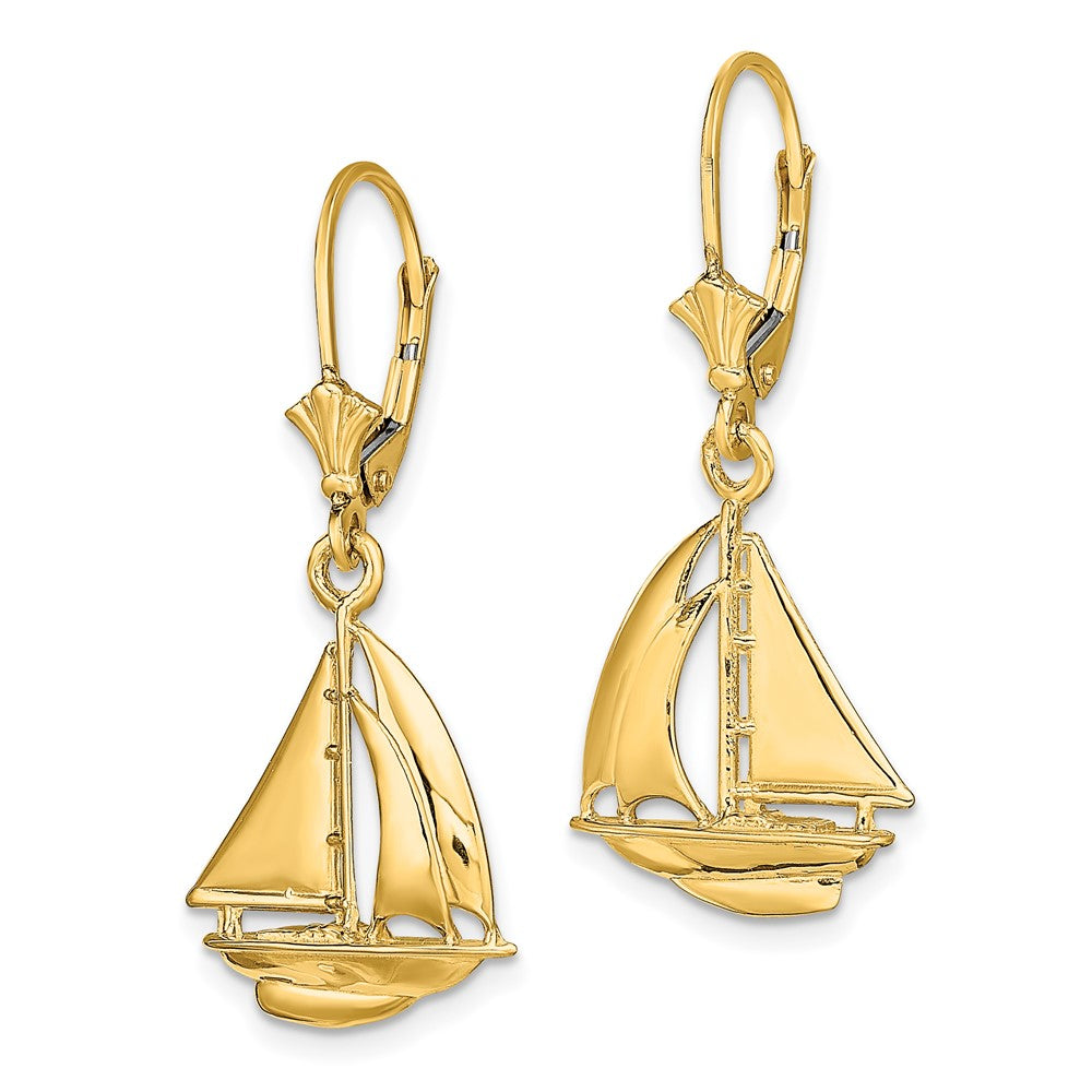 14K  3D Polished Sailboat Leverback Earrings