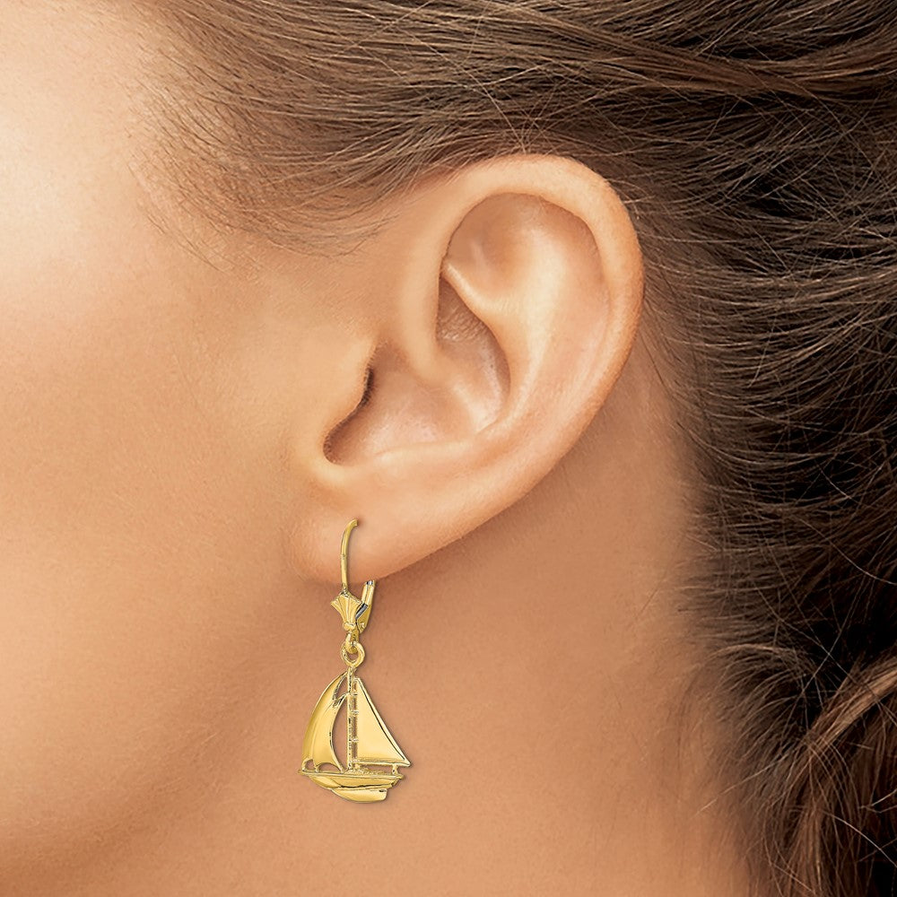 14K  3D Polished Sailboat Leverback Earrings