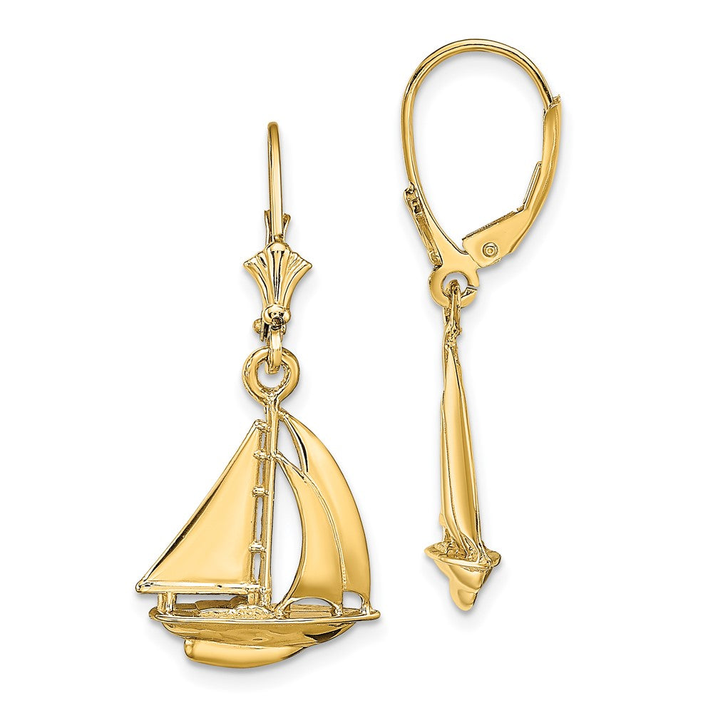 14K  3D Polished Sailboat Leverback Earrings