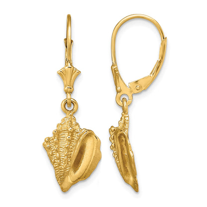 14K Conch Shell Leverback Earrings