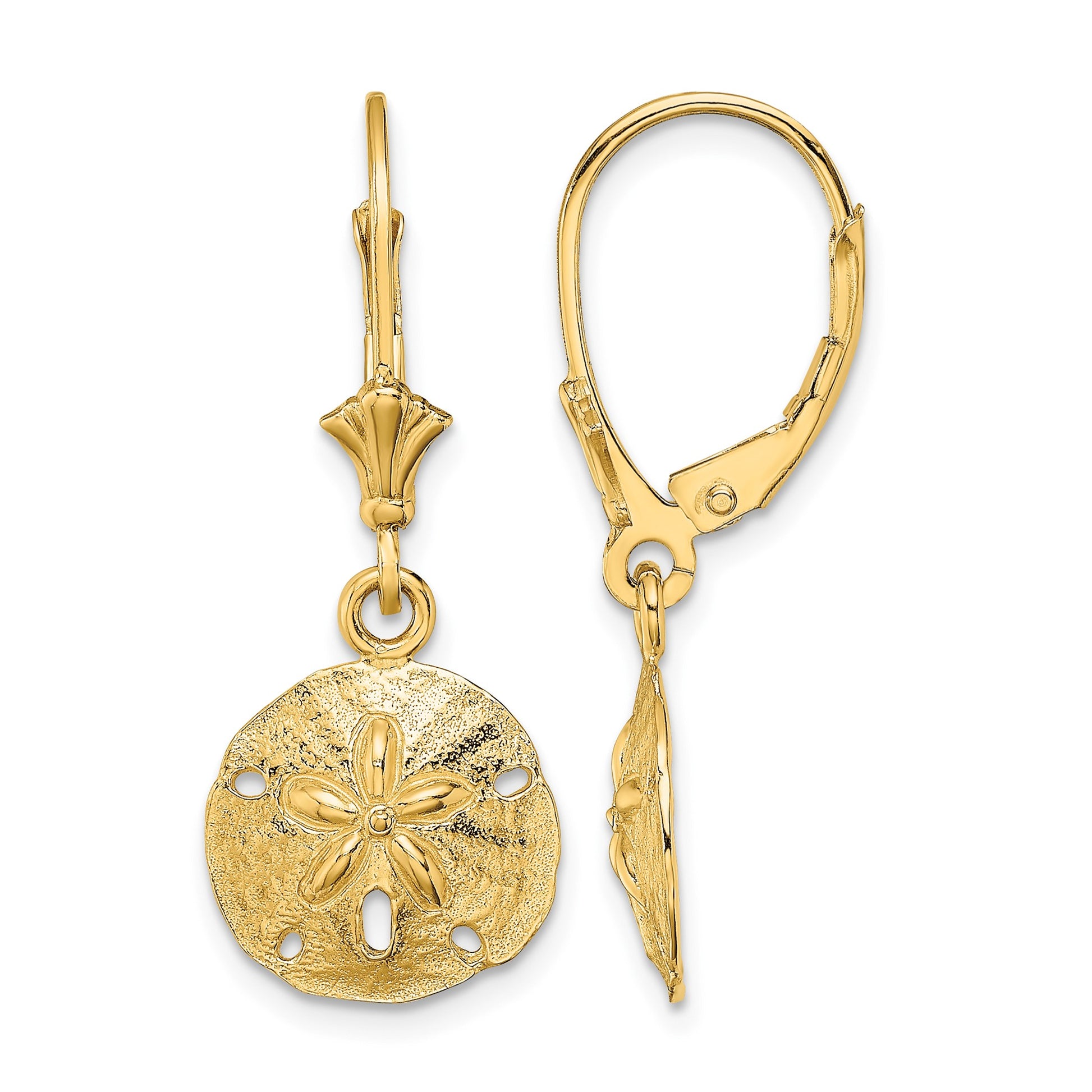 14K Polished Sand Dollar Leverback Earrings