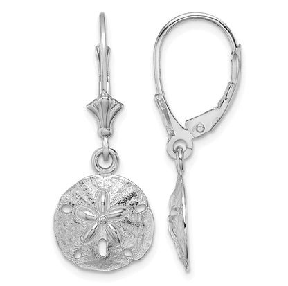 14K White Gold Polished Sand Dollar Leverback Earrings