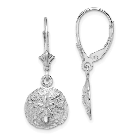 14K White Gold Polished Sand Dollar Leverback Earrings