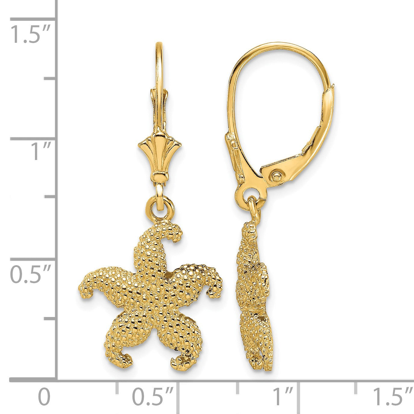14K 2-D Puffed Starfish Leverback Earrings