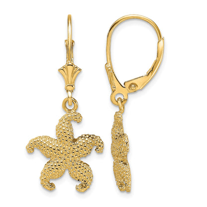 14K 2-D Puffed Starfish Leverback Earrings