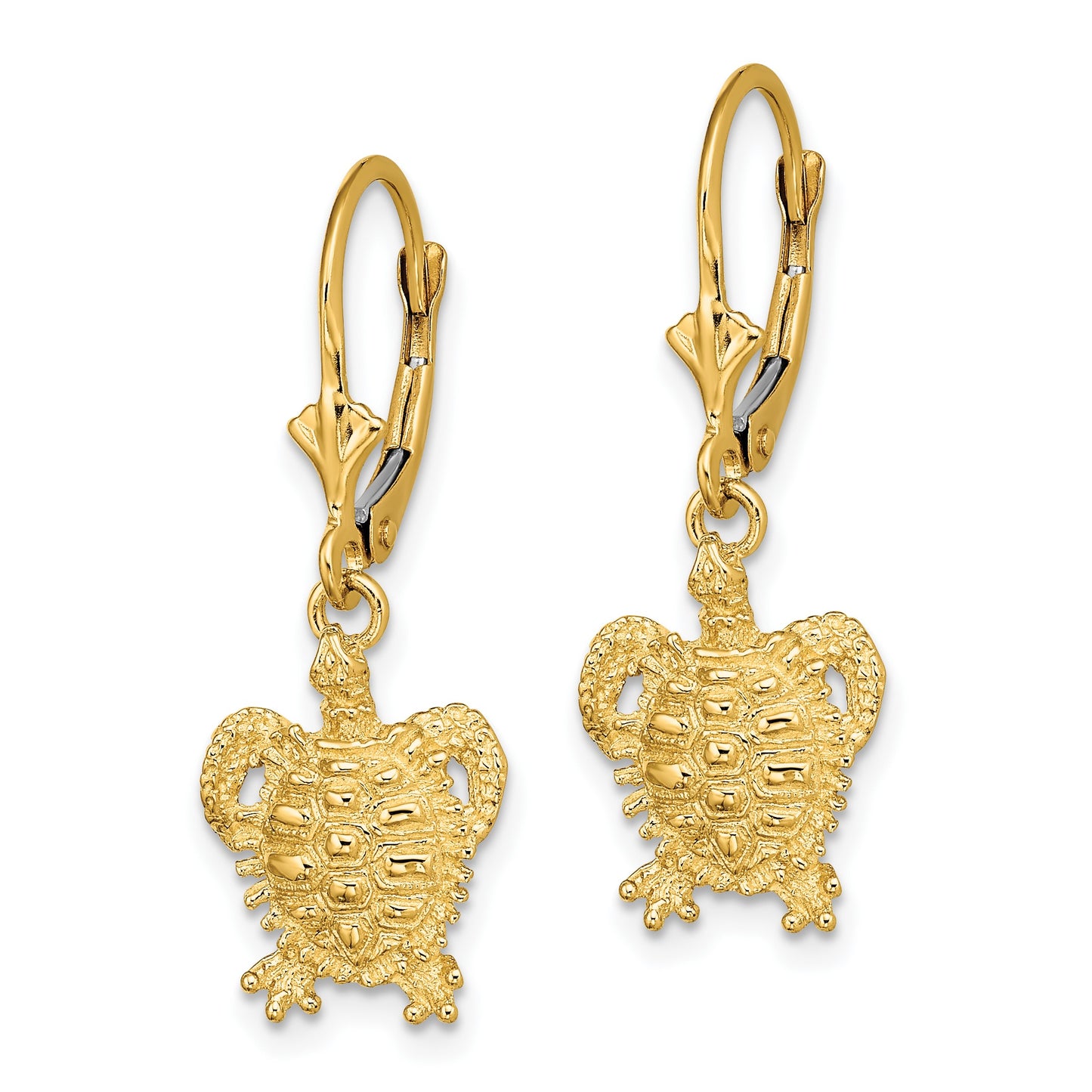 14k Turtle Dangle Leverback Earrings