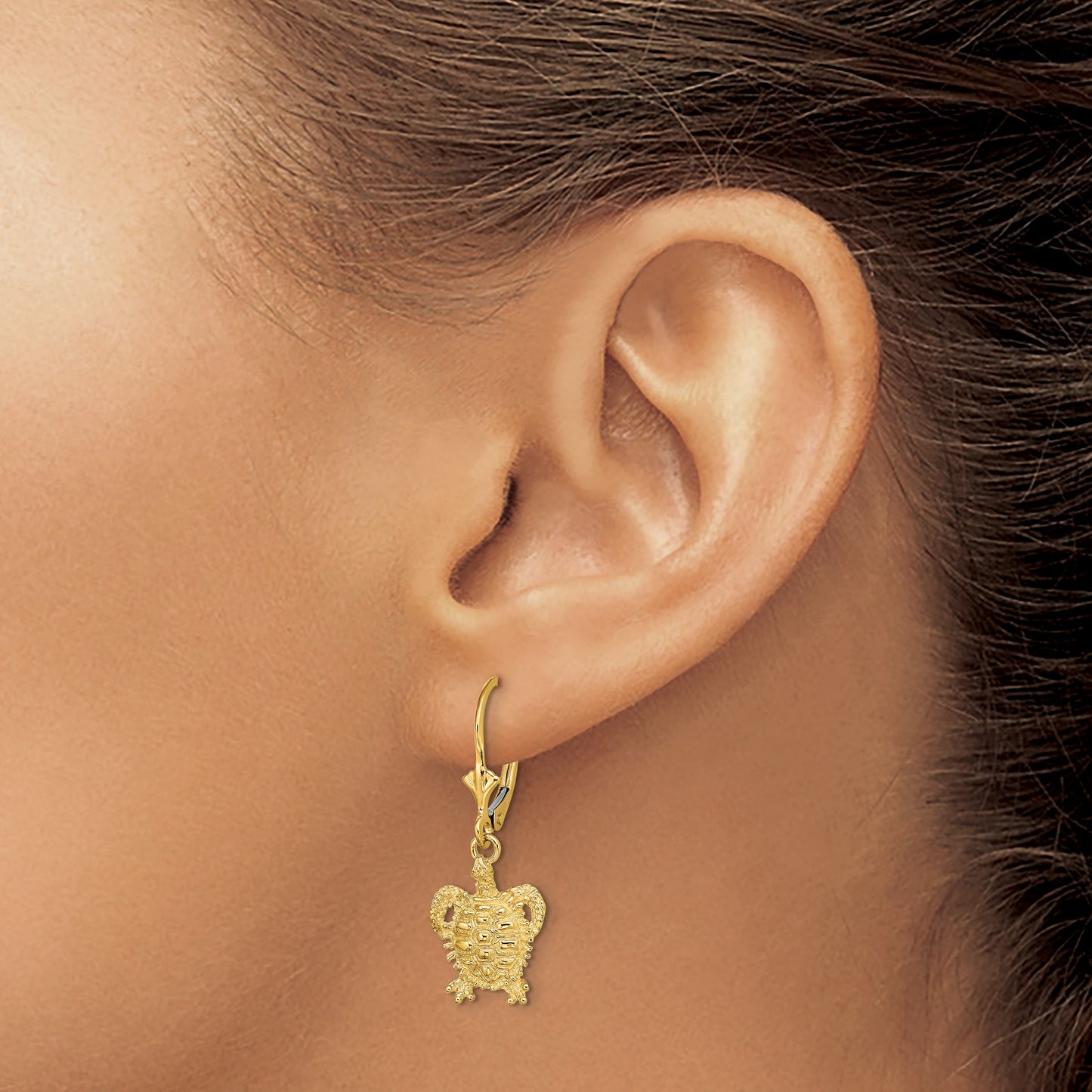 14k Turtle Dangle Leverback Earrings