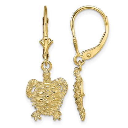 14k Turtle Dangle Leverback Earrings