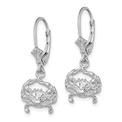 14K White Gold Blue Crab Dangle Leverback Earrings