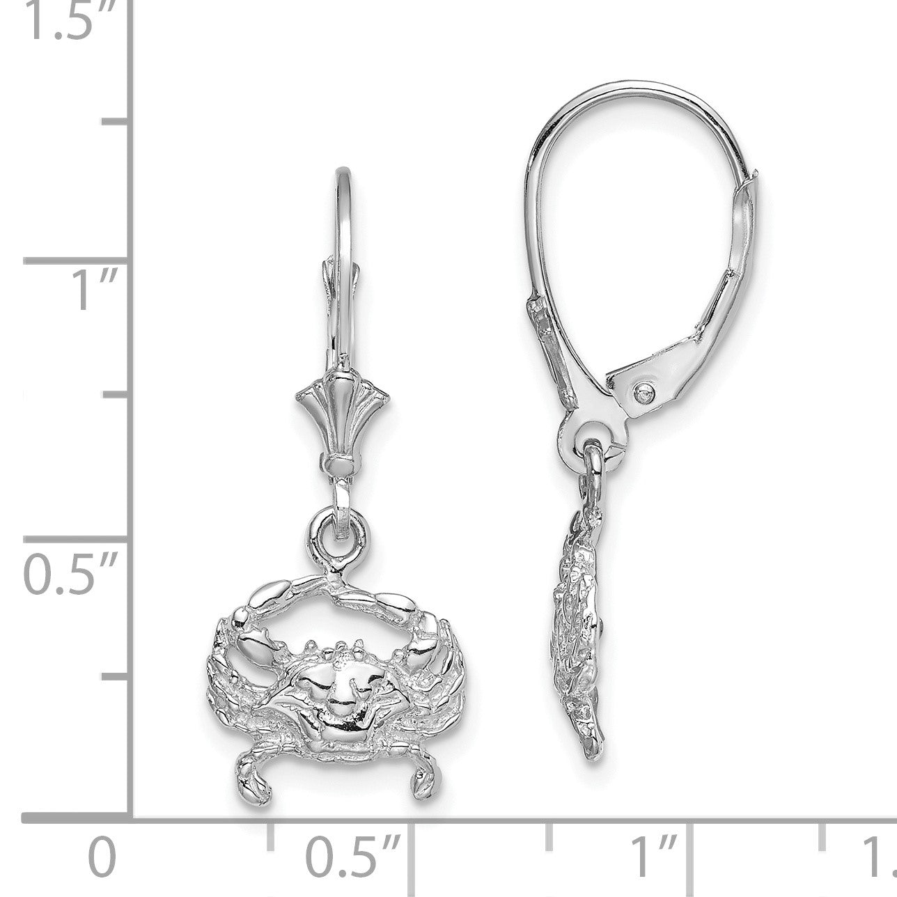 14K White Gold Blue Crab Dangle Leverback Earrings