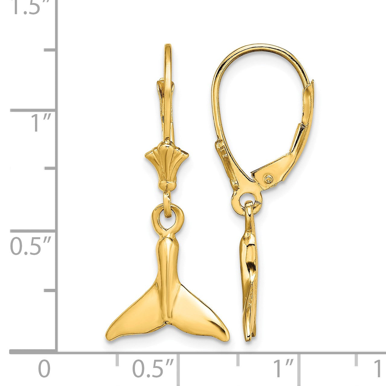 14K Small Whale Tail Dangle Leverback Earrings
