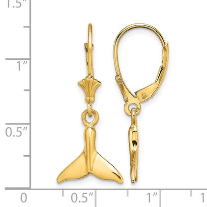 14K Small Whale Tail Dangle Leverback Earrings