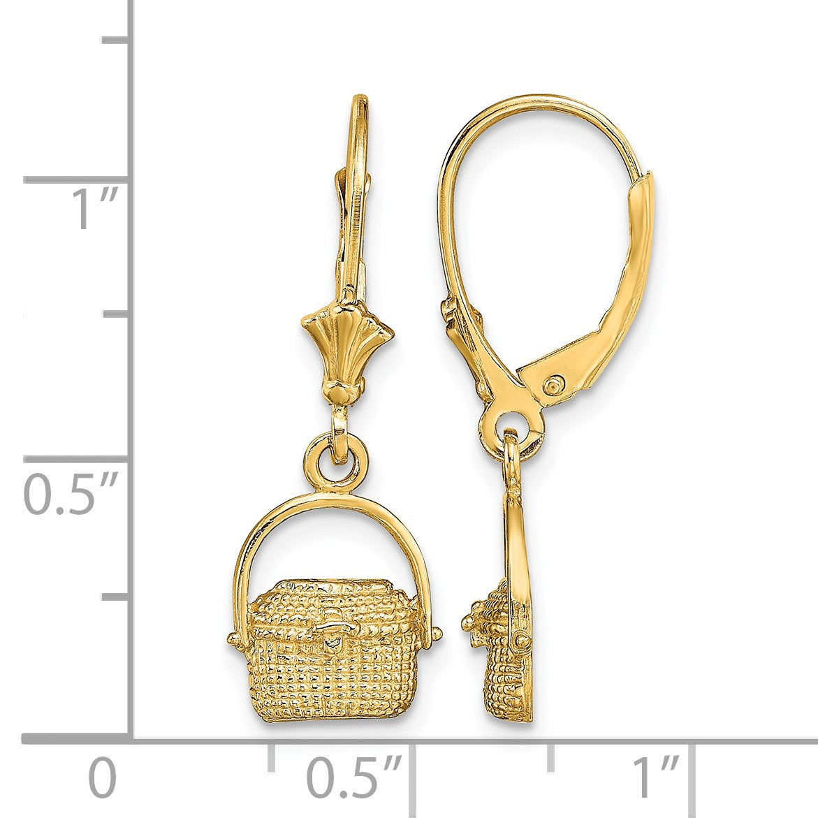 14K Nantucket Basket Dangle Leverback Earrings