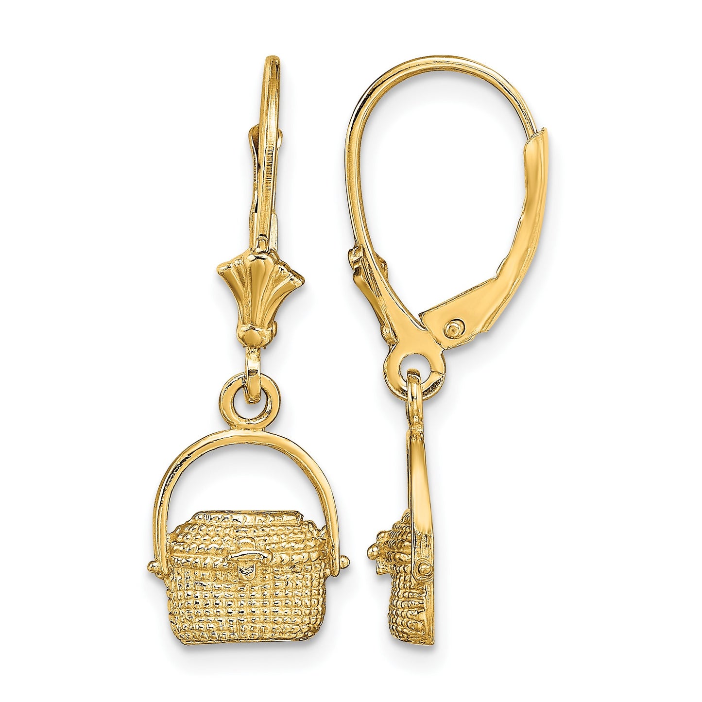 14K Nantucket Basket Dangle Leverback Earrings