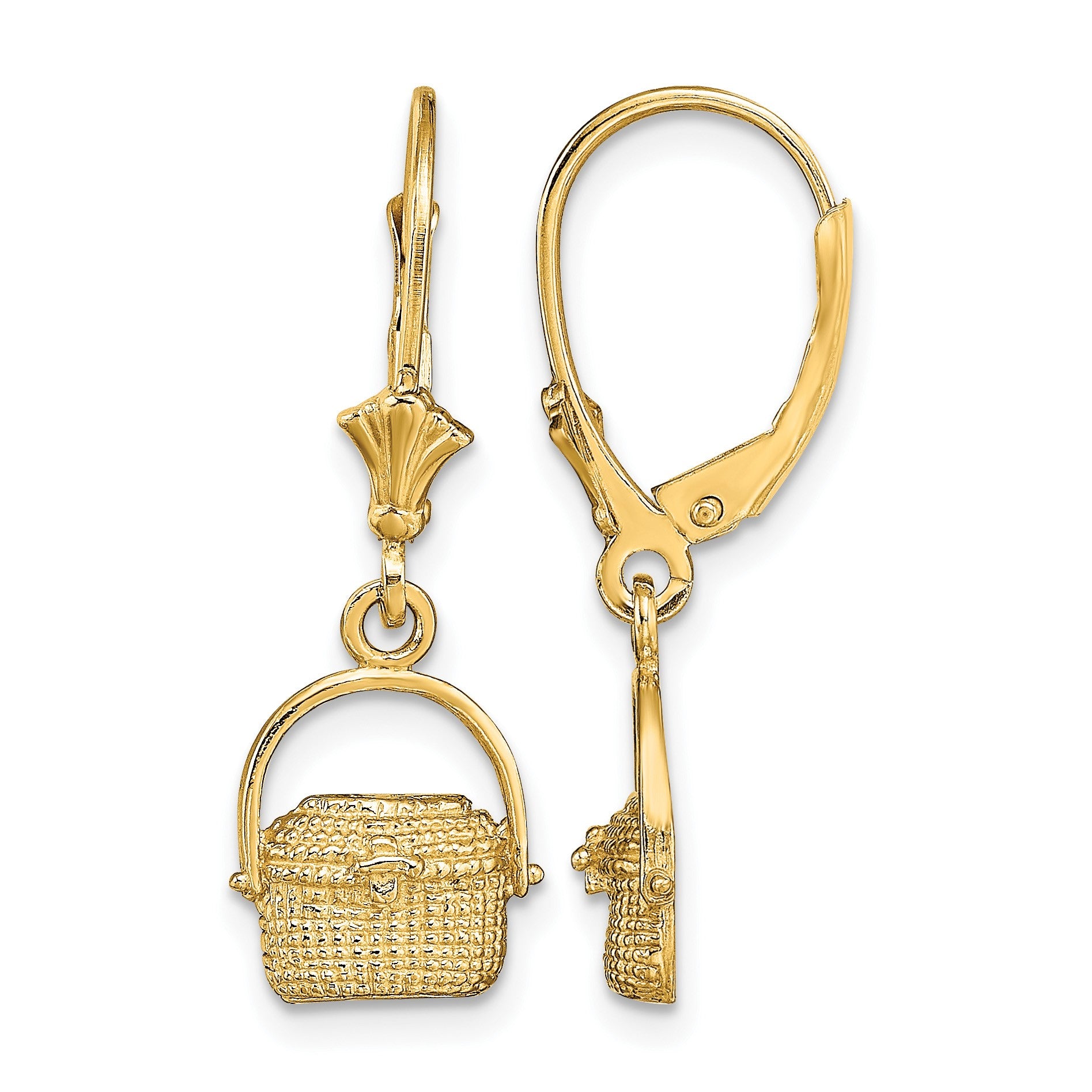 14K Nantucket Basket Dangle Leverback Earrings