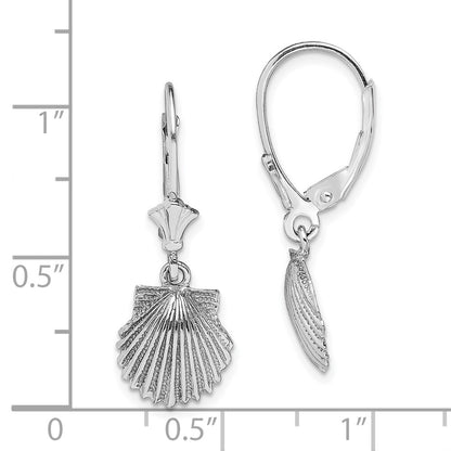 14K White Gold Scallop Shell Leverback Earrings