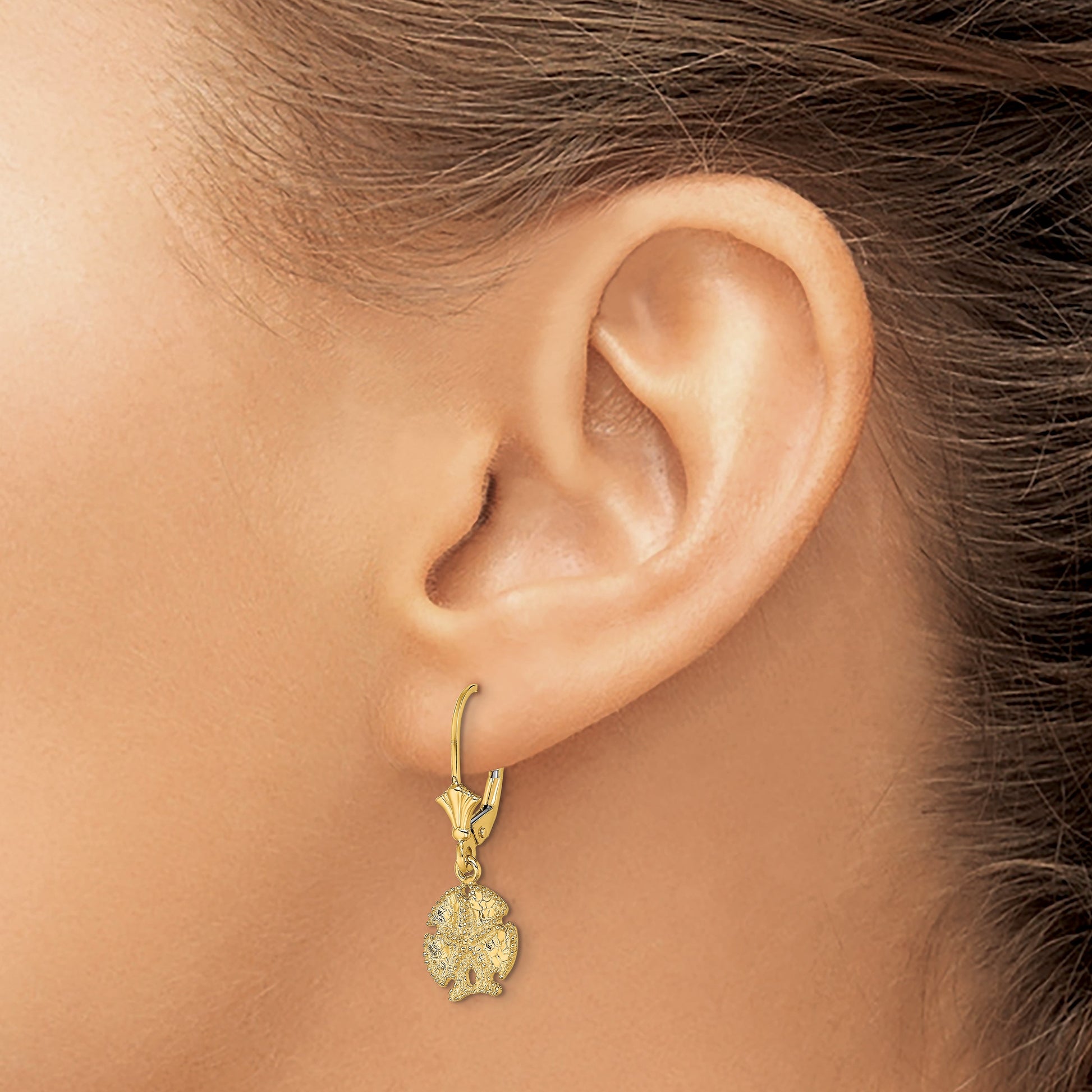 14K Sand Dollar W/Star Leverback Earrings