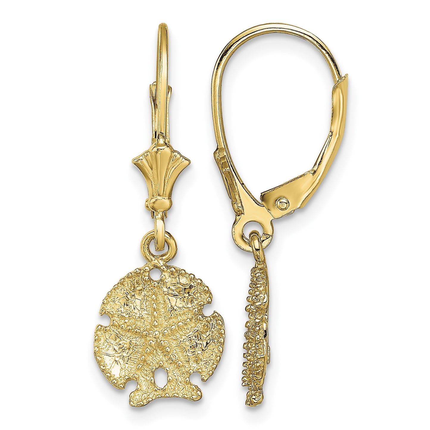 14K Sand Dollar W/Star Leverback Earrings