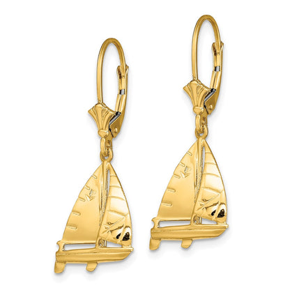 14K 3-D Sailboat Leverback Earrings