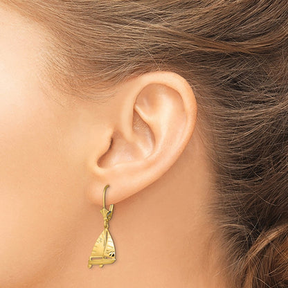 14K 3-D Sailboat Leverback Earrings