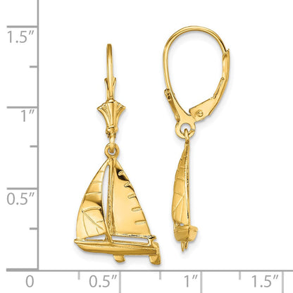 14K 3-D Sailboat Leverback Earrings