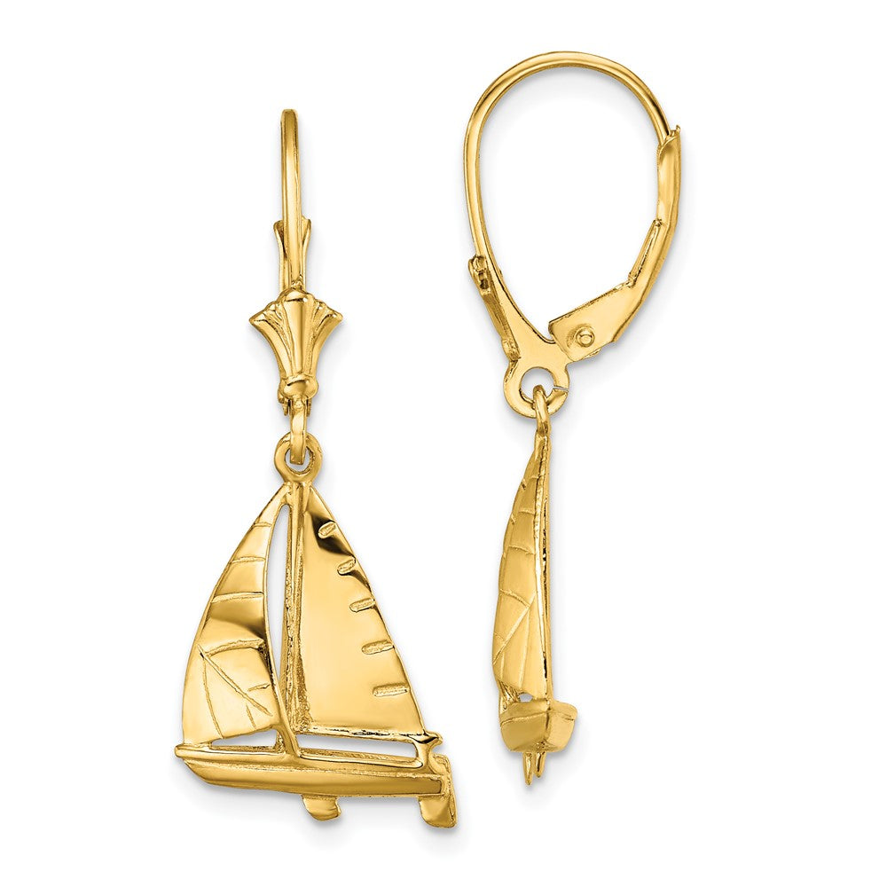 14K 3-D Sailboat Leverback Earrings